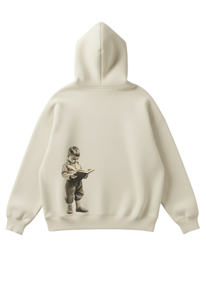 Üç iplik şardonlu kapüşonlu kutu kesim sweatshirt