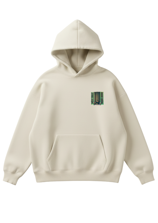 Üç iplik şardonlu kapüşonlu kutu kesim sweatshirt