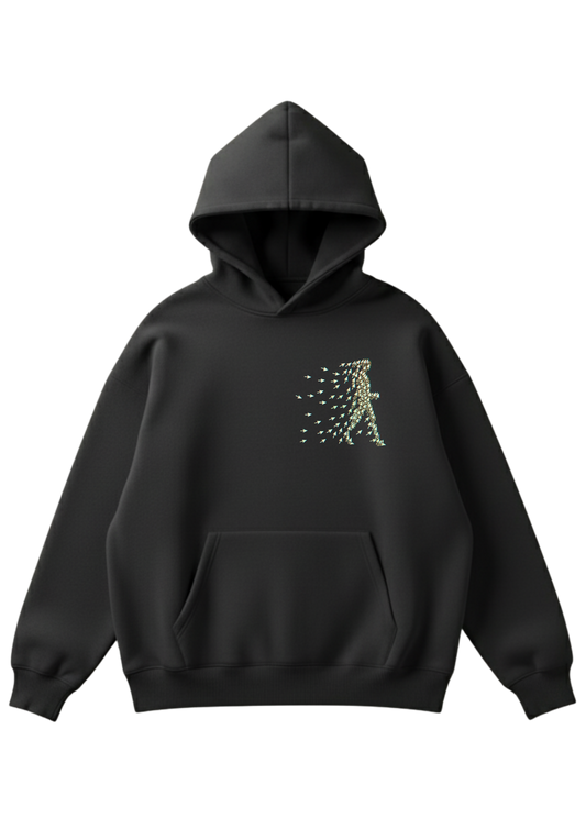 Üç iplik şardonlu kapüşonlu kutu kesim sweatshirt