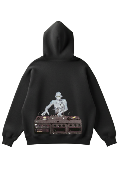 Üç iplik şardonlu kapüşonlu kutu kesim sweatshirt