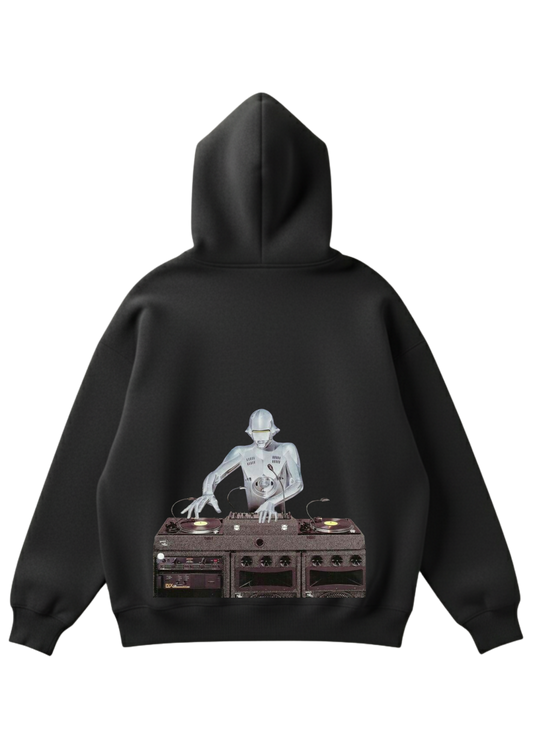 Üç iplik şardonlu kapüşonlu kutu kesim sweatshirt