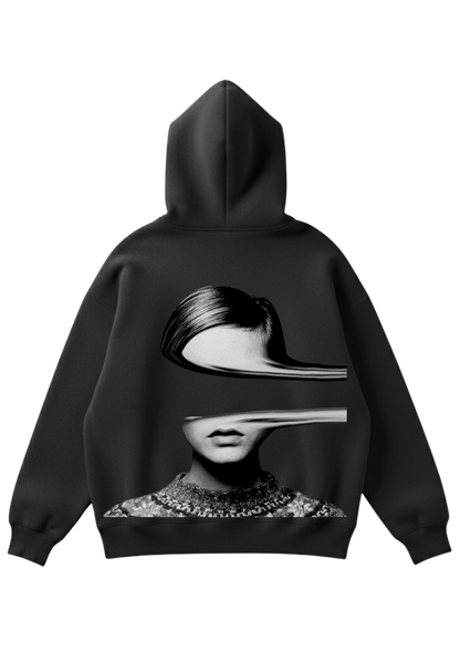 Üç iplik şardonlu kapüşonlu kutu kesim sweatshirt