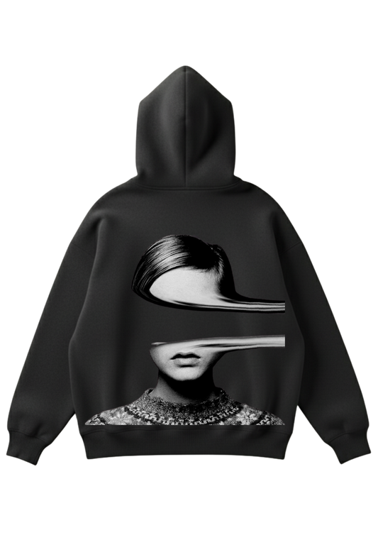 Üç iplik şardonlu kapüşonlu kutu kesim sweatshirt