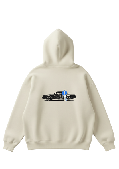 Üç iplik şardonlu kapüşonlu kutu kesim sweatshirt