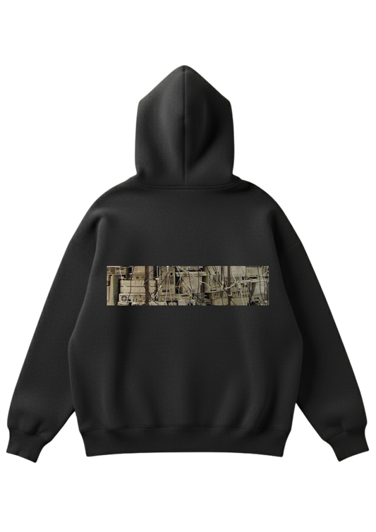 Üç iplik şardonlu kapüşonlu kutu kesim sweatshirt