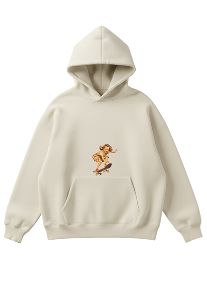 Üç iplik şardonlu kapüşonlu kutu kesim sweatshirt