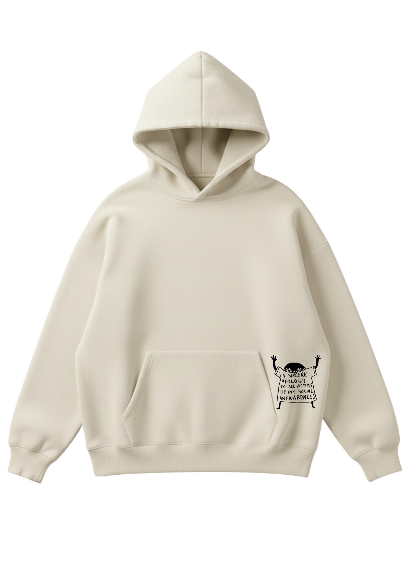 Üç iplik şardonlu kapüşonlu kutu kesim sweatshirt