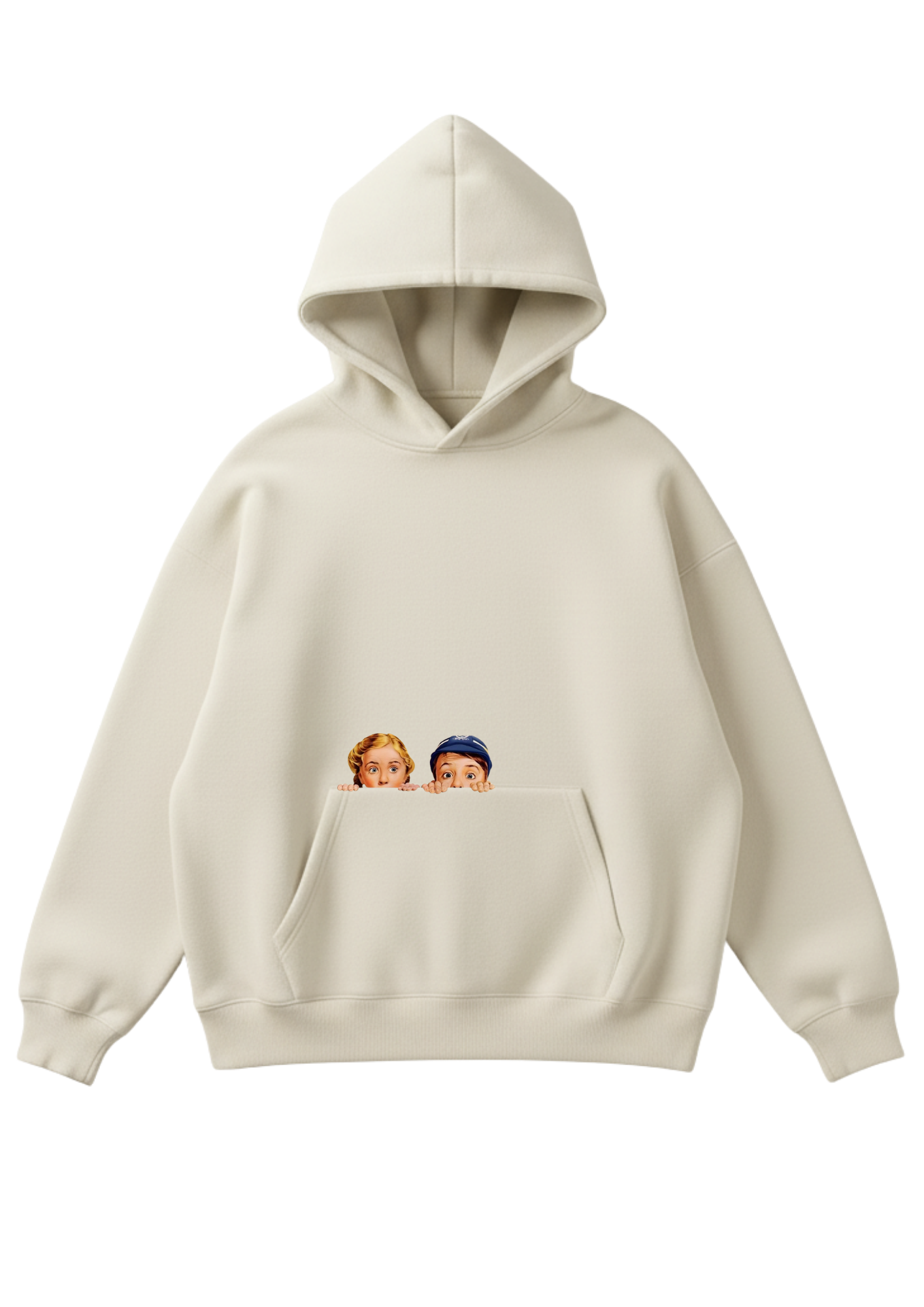 Üç iplik şardonlu kapüşonlu kutu kesim sweatshirt