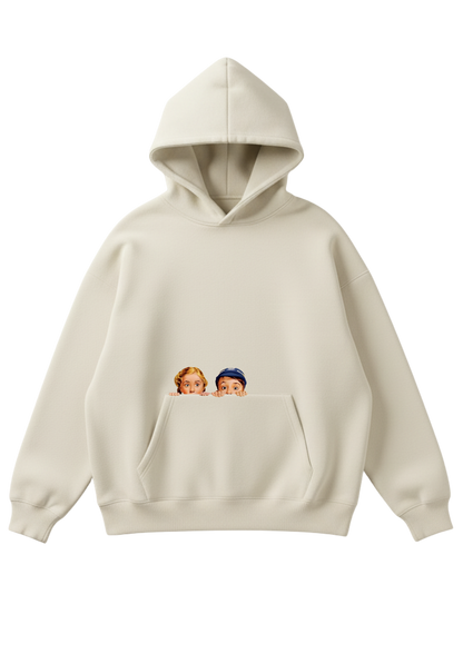 Üç iplik şardonlu kapüşonlu kutu kesim sweatshirt