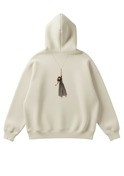 Üç iplik şardonlu kapüşonlu kutu kesim sweatshirt